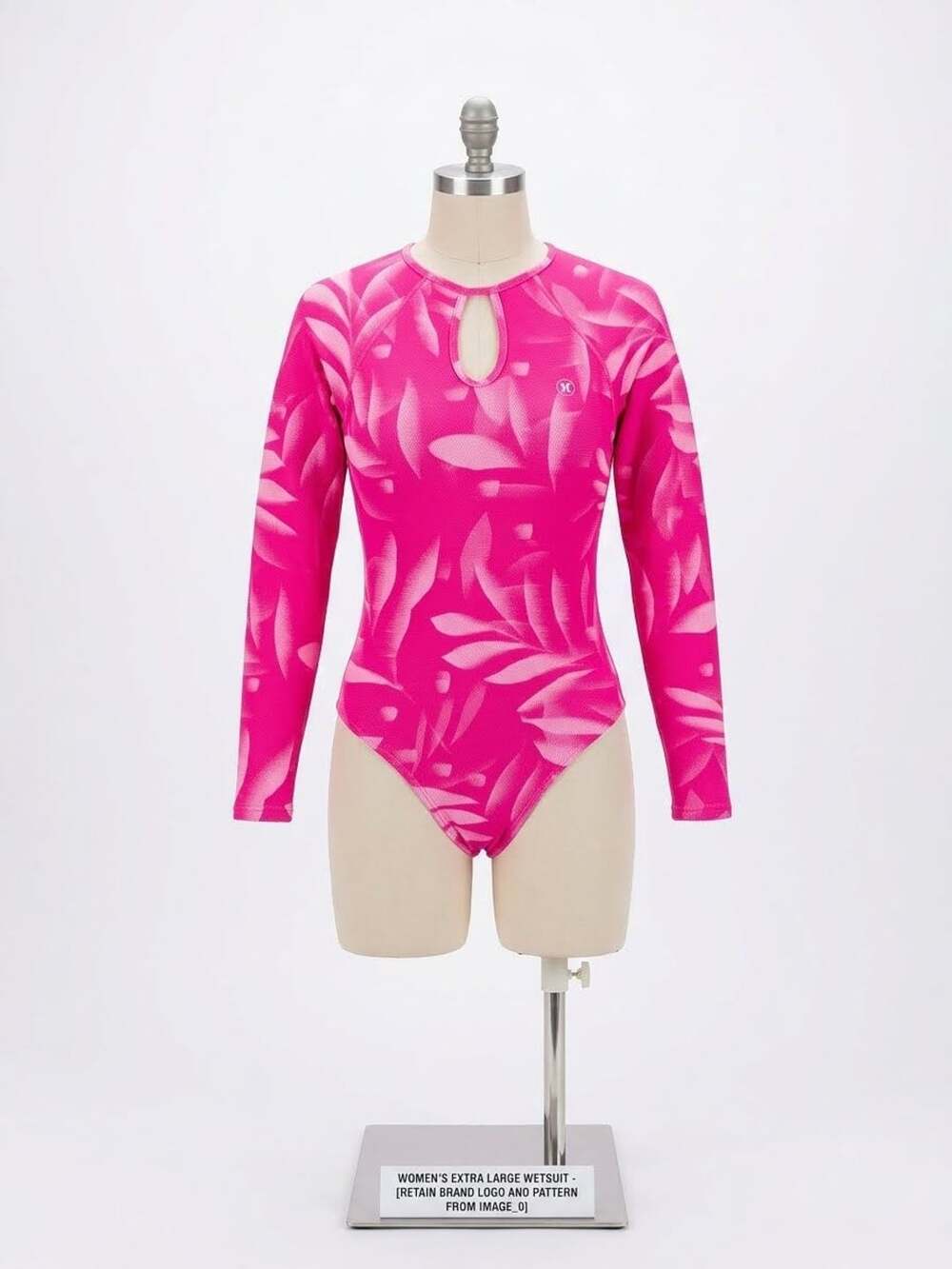 Hurley Women's Long Sleeve One-Piece Swimsuit Size XL Pink Floral 1227